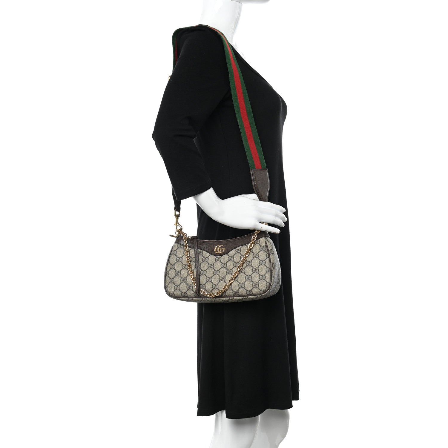 Gucci GG Supreme Monogram Textured Dollar Calfskin Web Small Ophidia GG Handbag Beige Ebony New Acero 2 of 10