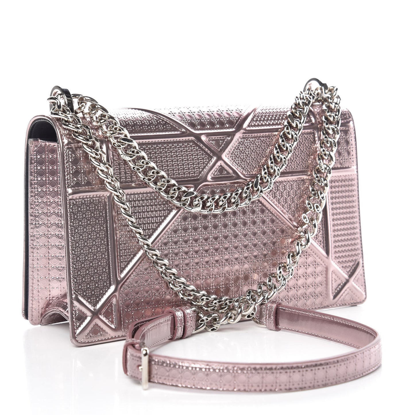 Metallic Patent Micro-Cannage Medium Diorama Flap Bag Pink