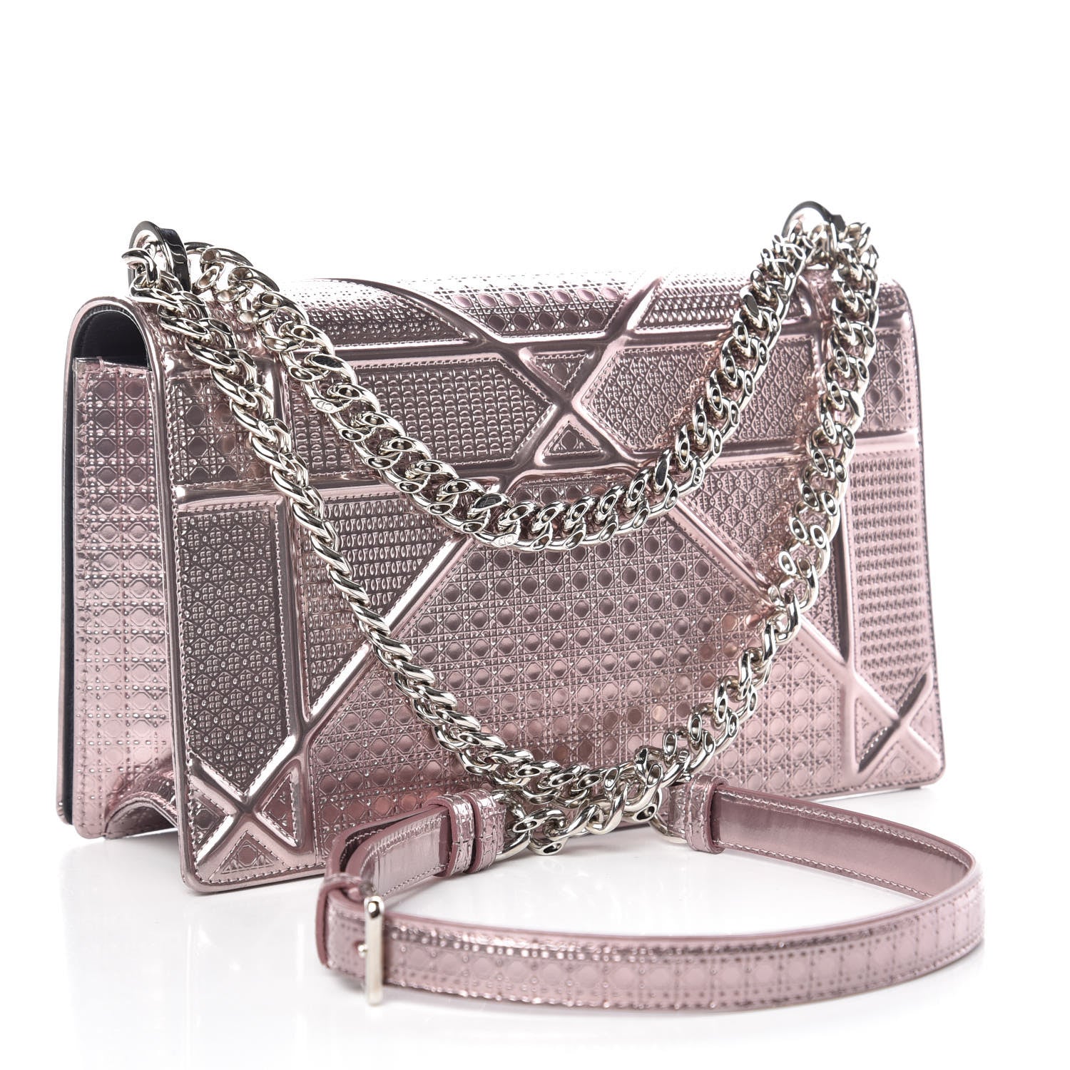 Christian Dior Metallic Patent Micro-Cannage Medium Diorama Flap Bag Pink 3 of 8