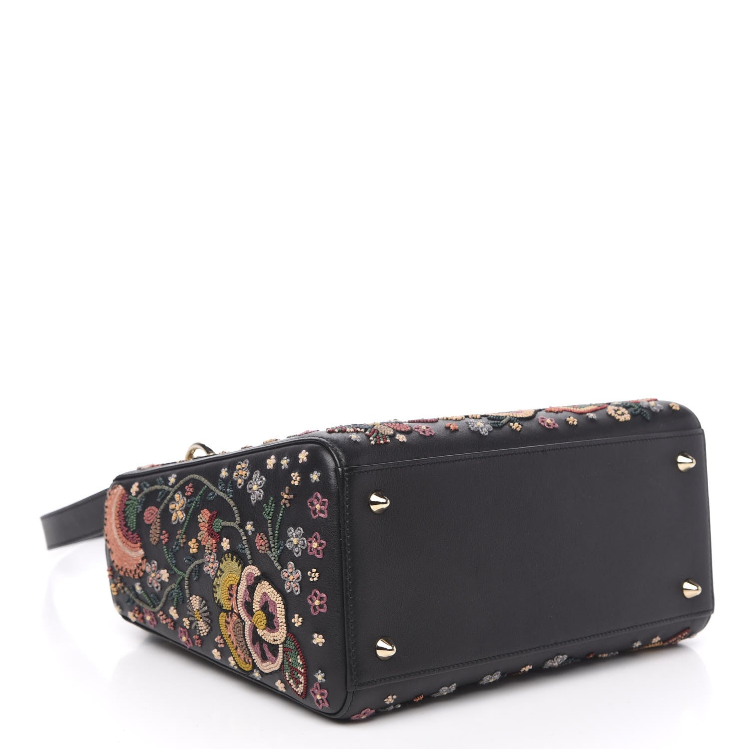 Christian Dior Smooth Calfskin Embroidered Beaded Floral Medium Lady Dior Black Multicolor 4 of 12