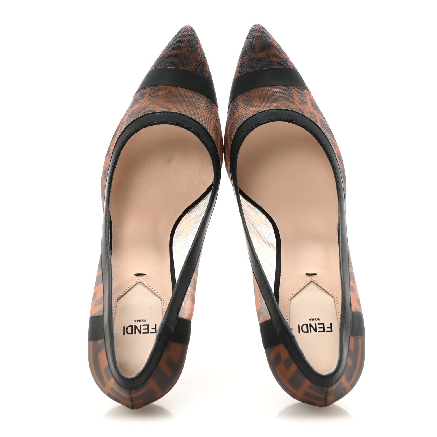 Fendi Technical Mesh Vitello Gommato FF Colibri 85mm Pumps 39 Tobacco Moro Black 2 of 9