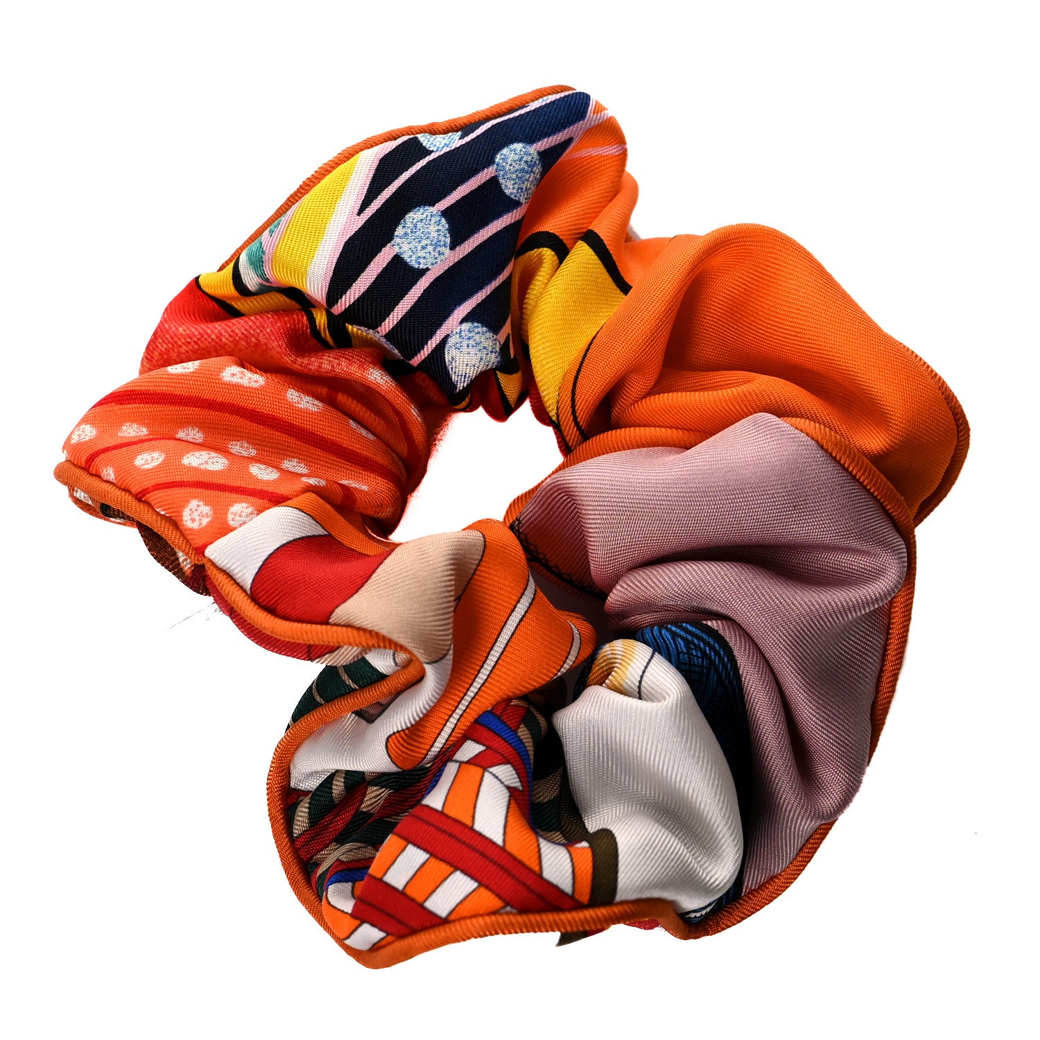 Hermes Silk Patchwork Claudia Scrunchie Orange Fruite 1 of 4