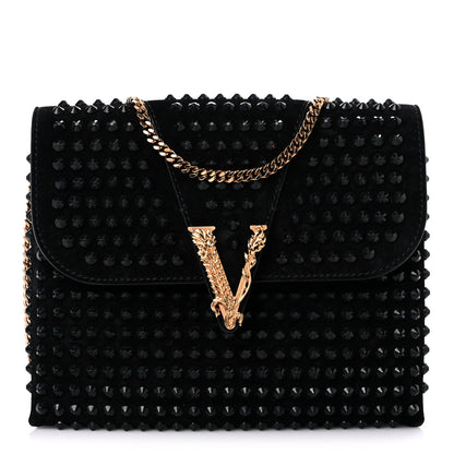 Versace Suede Studded Virtus Chain Clutch Black 1 of 15