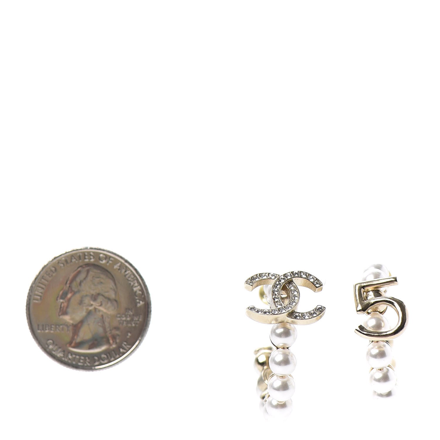 Chanel Crystal Pearl CC No 5 Hoop Drop Earring Gold 2 of 4