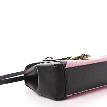 Gucci Calfskin Bamboo Trapuntata Queen Margaret Top Handle Bag Blue Agata Hibiscus Red Mystic White Sugar Pink 10 of 13