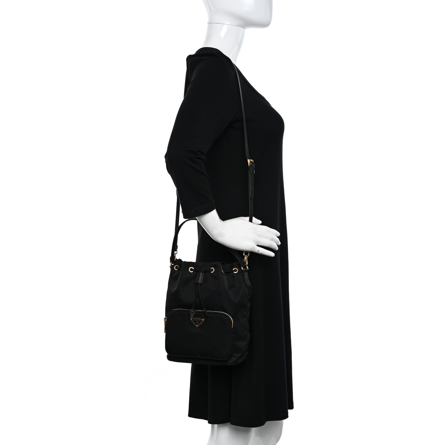 Prada Saffiano Tessuto Nylon Mini Bucket Crossbody Bag Black 2 of 9