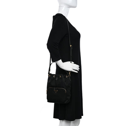 Prada Saffiano Tessuto Nylon Mini Bucket Crossbody Bag Black 2 of 9