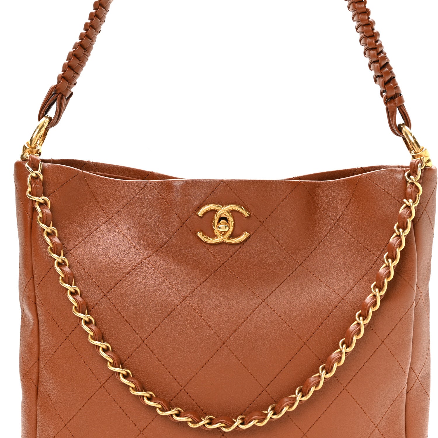 Chanel Calfskin Quilted Braided Handle Chain Hobo Brown 8 of 10