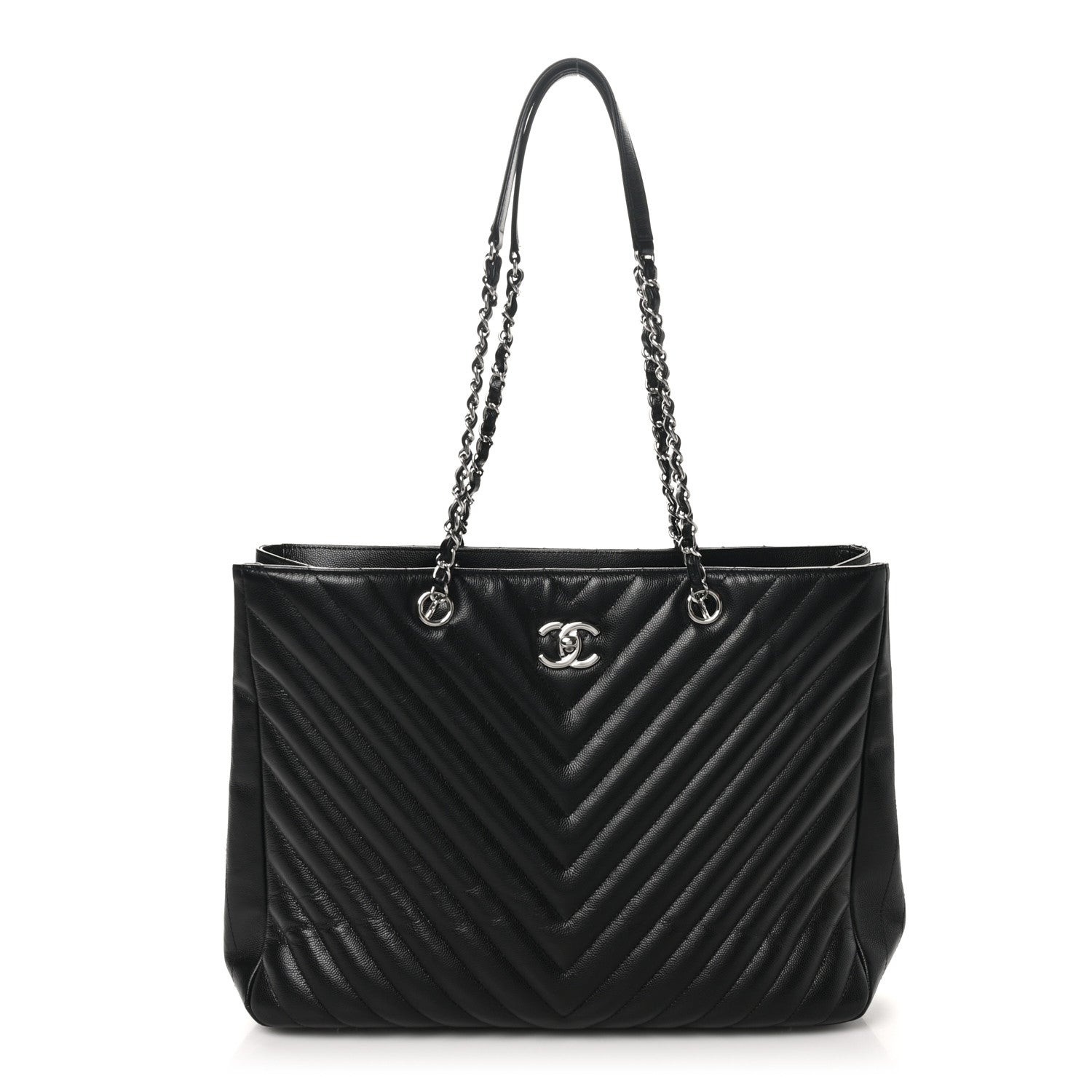 Chanel Caviar Chevron Quilted Large Shopping Tote Black 1 of 10