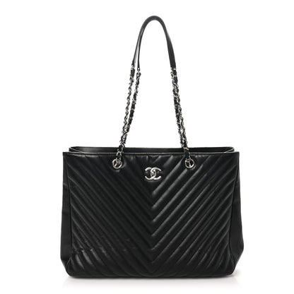 Chanel Caviar Chevron Quilted Large Shopping Tote Black 1 of 10