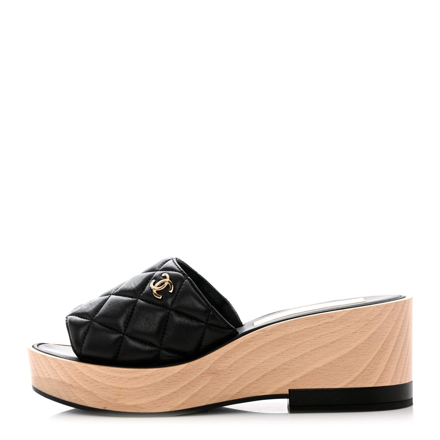Lambskin Quilted CC Wedge Sandals 38 Black