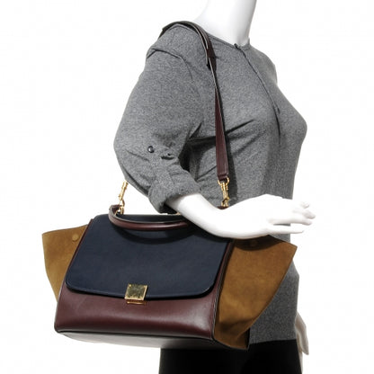 Celine Calfskin and Suede Medium Tri-Color Trapeze Navy 2 of 7