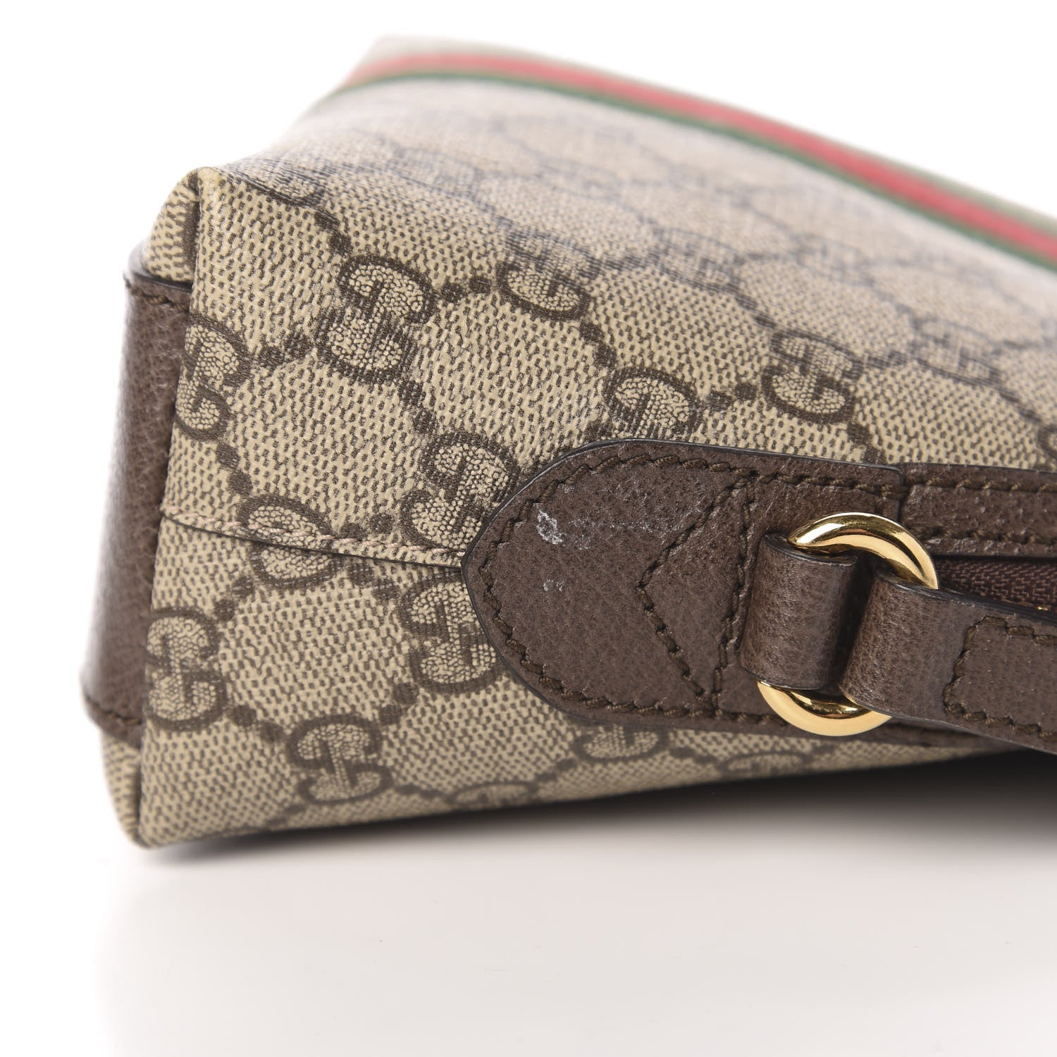 Gucci GG Supreme Monogram Textured Dollar Calfskin Web Small Ophidia Dome Shoulder Bag Beige Ebony New Acero 11 of 12