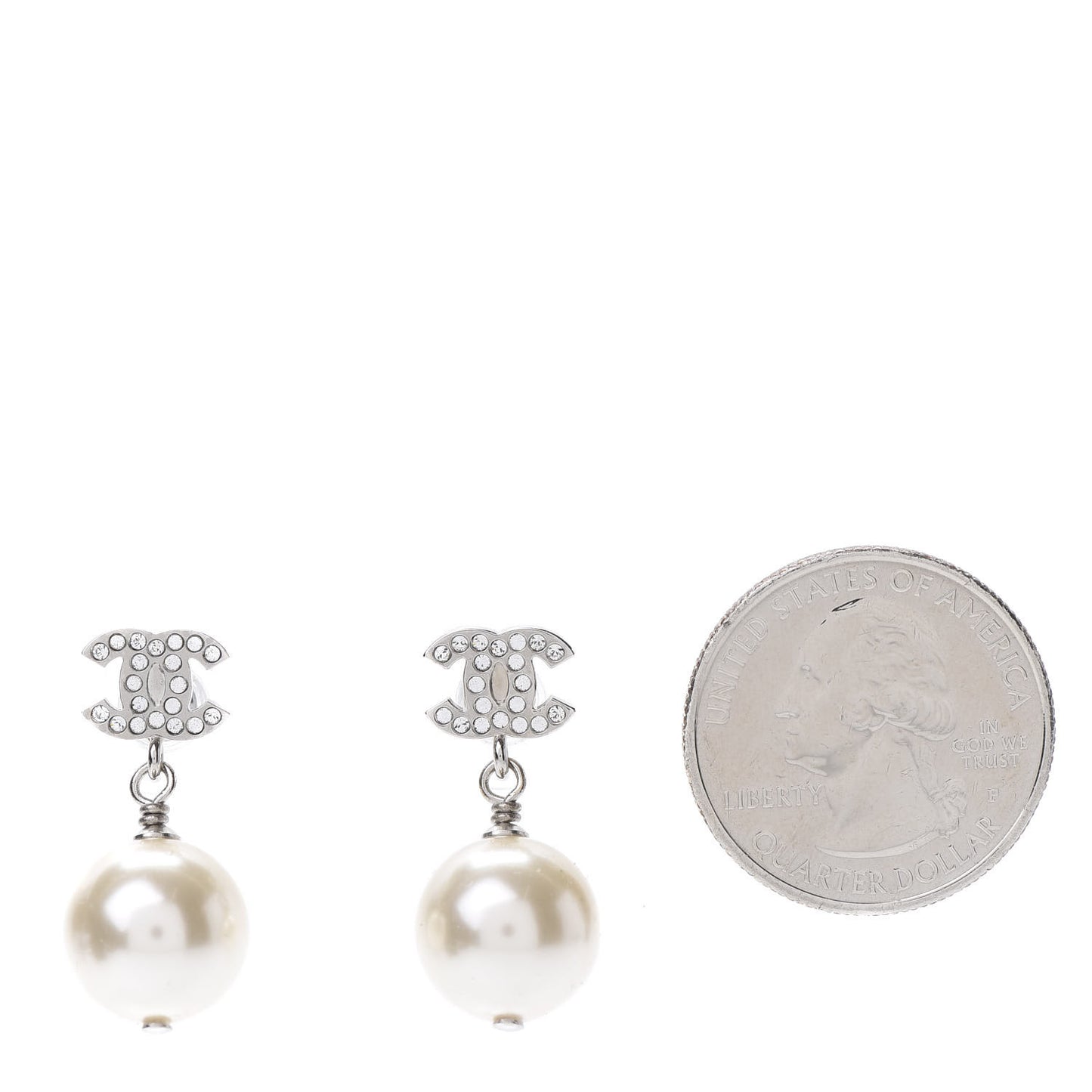 Crystal Pearl CC Drop Earrings Silver