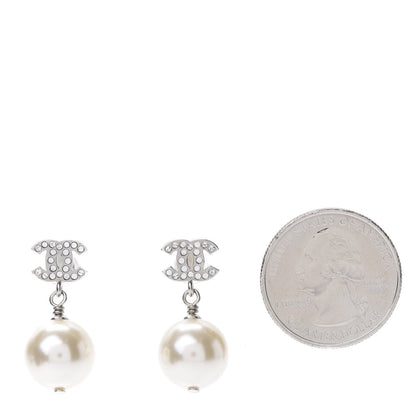 Chanel Crystal Pearl CC Drop Earrings Silver 2 of 5