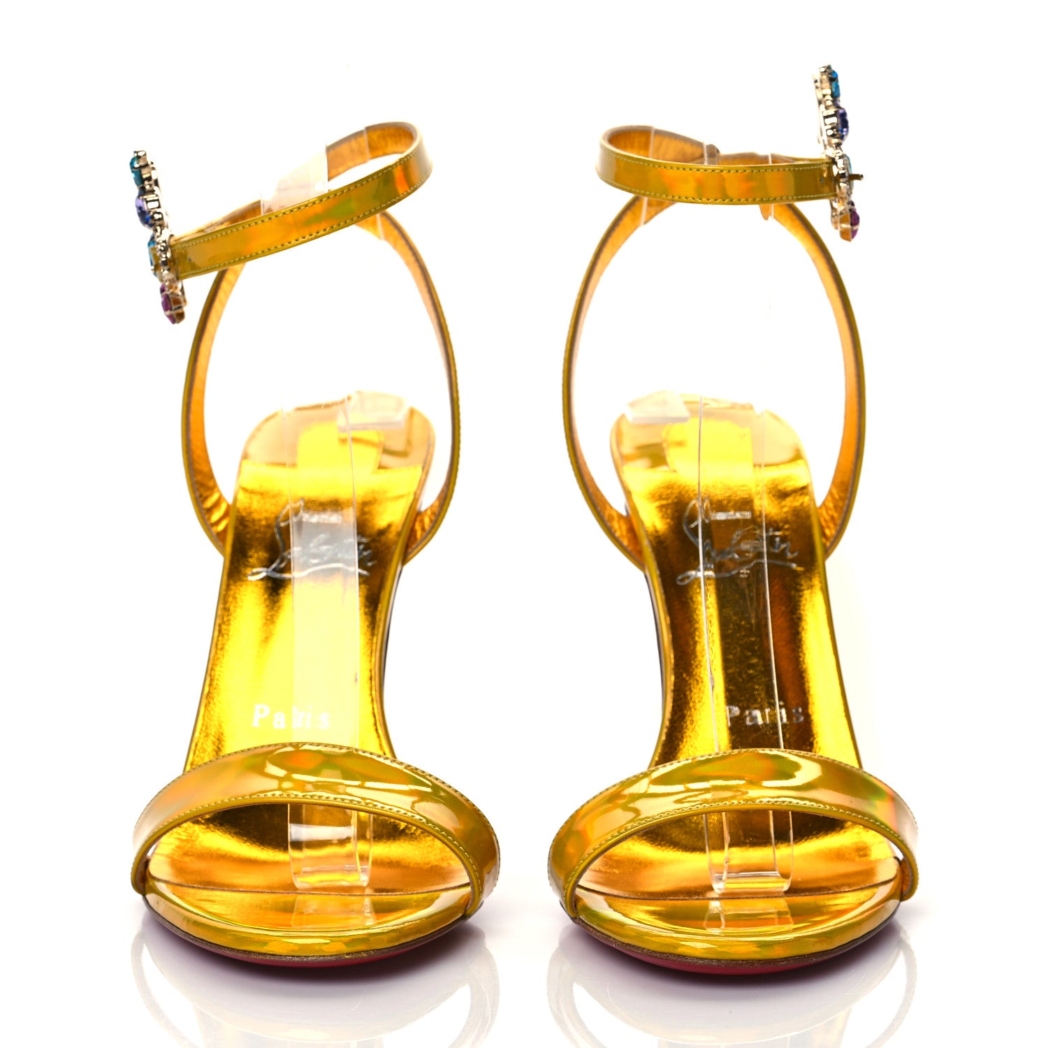 Christian Louboutin Metallic Patent Crystal Goldie Joli 100 Sandals 38 Gold 2 of 7