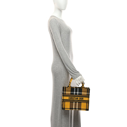 Christian Dior Canvas Embroidered Small Tartan Check Book Tote Yellow Multicolor 2 of 10