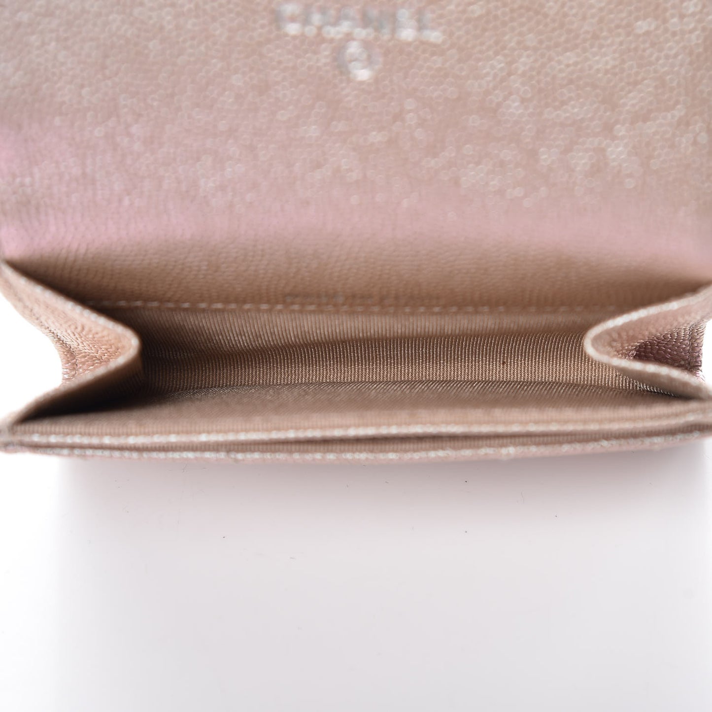 Metallic Caviar Chevron Quilted Flap Card Holder Light Gold
