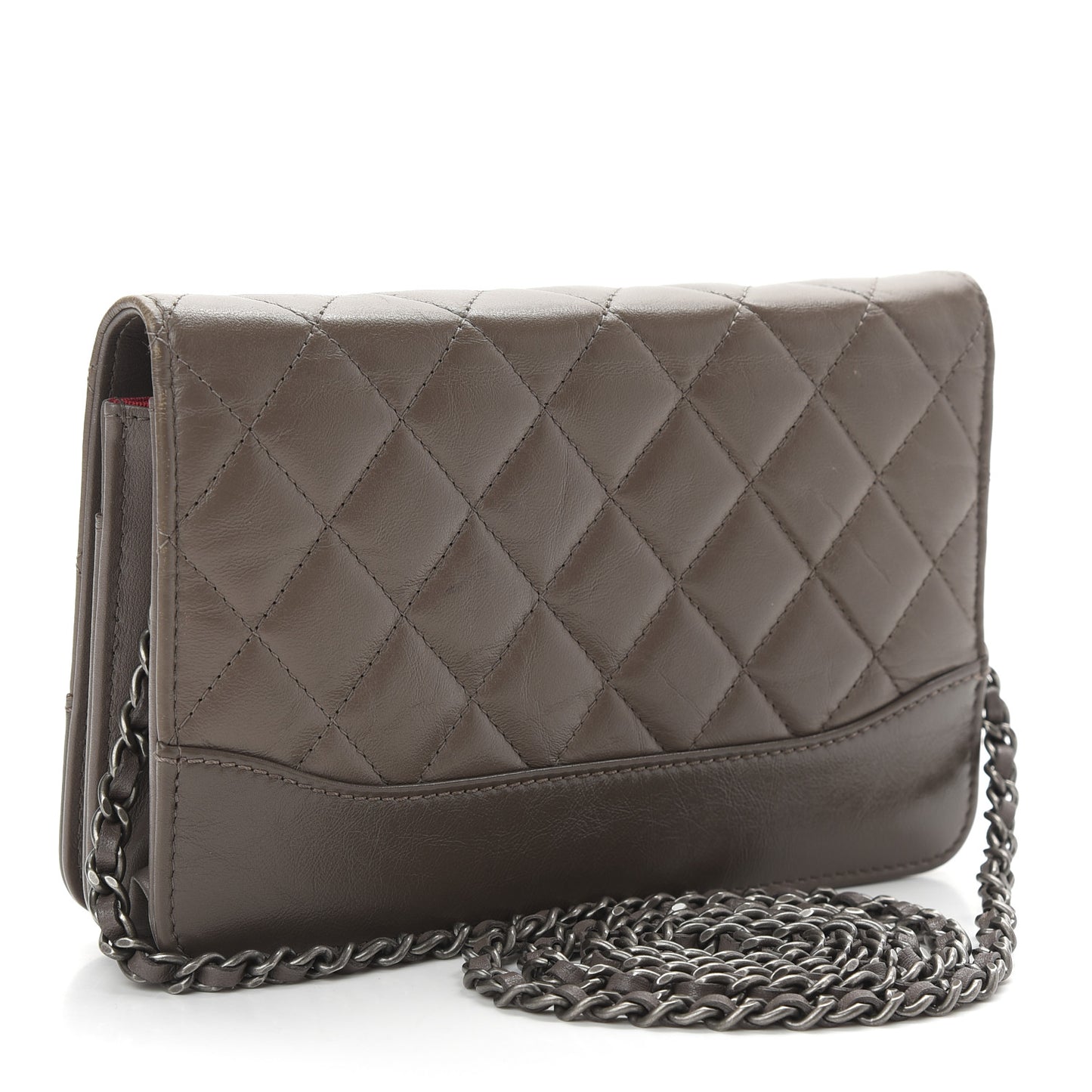Aged Calfskin Quilted Gabrielle Wallet On Chain WOC Grey