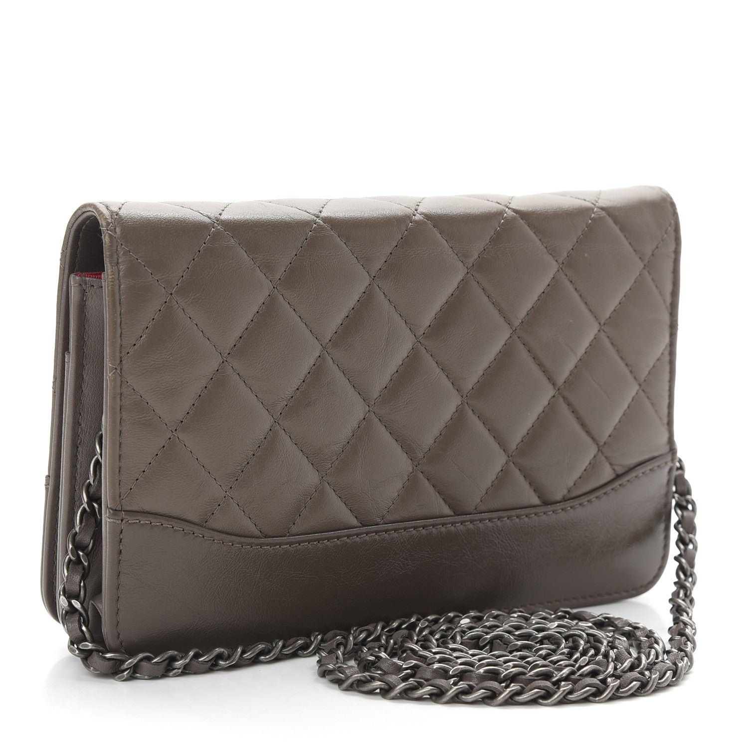 Chanel Aged Calfskin Quilted Gabrielle Wallet On Chain WOC Grey 3 of 12