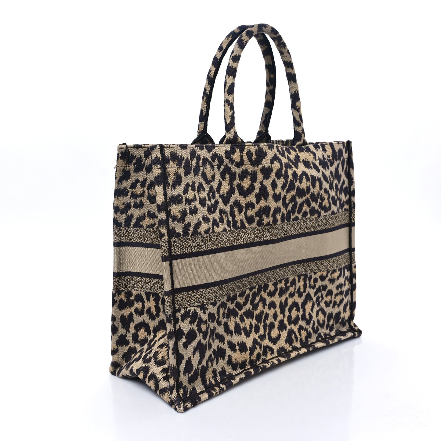 Canvas Mizza Embroidered Large Leopard Book Tote Beige