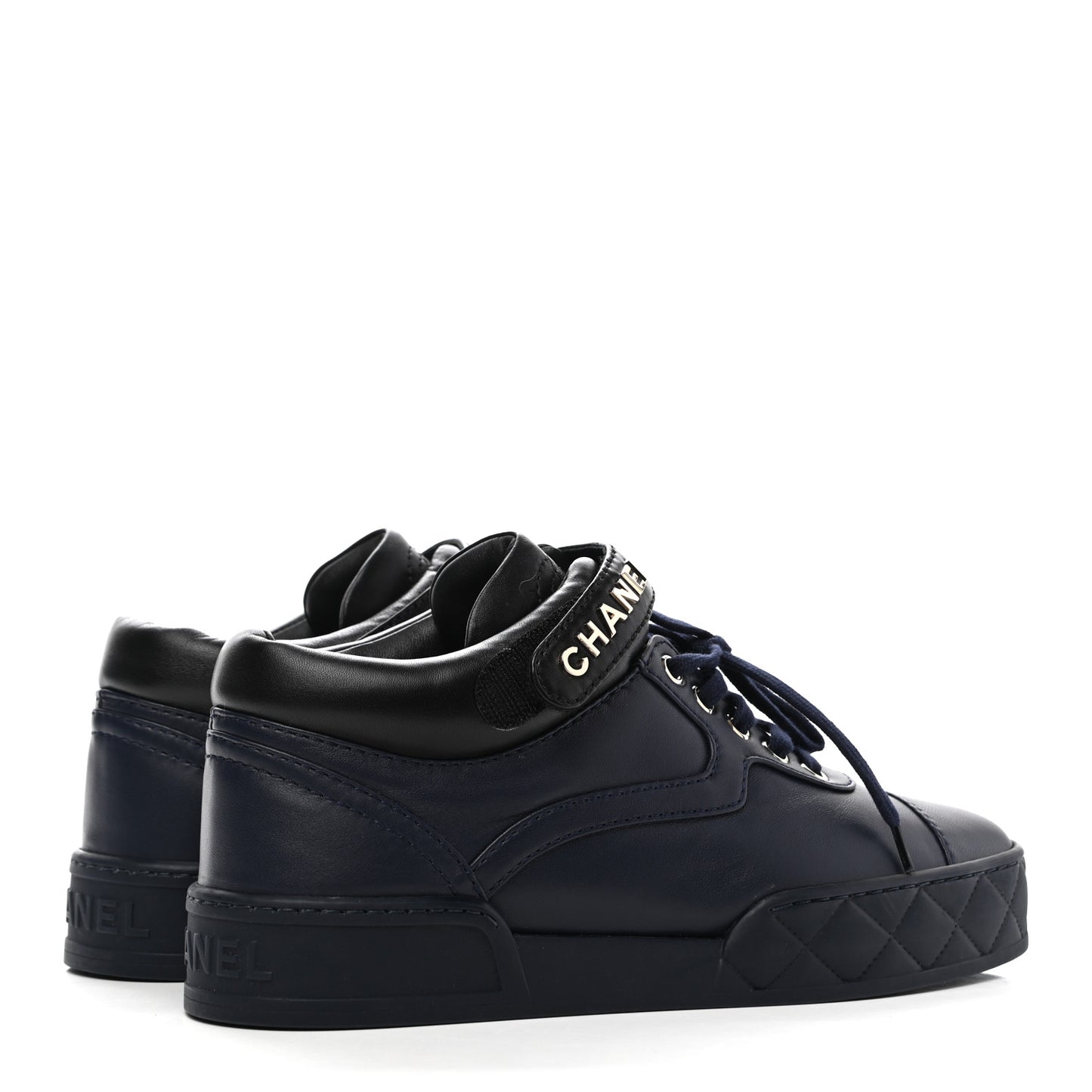 Lambskin Logo Strap Sneakers 38.5 Blue Black