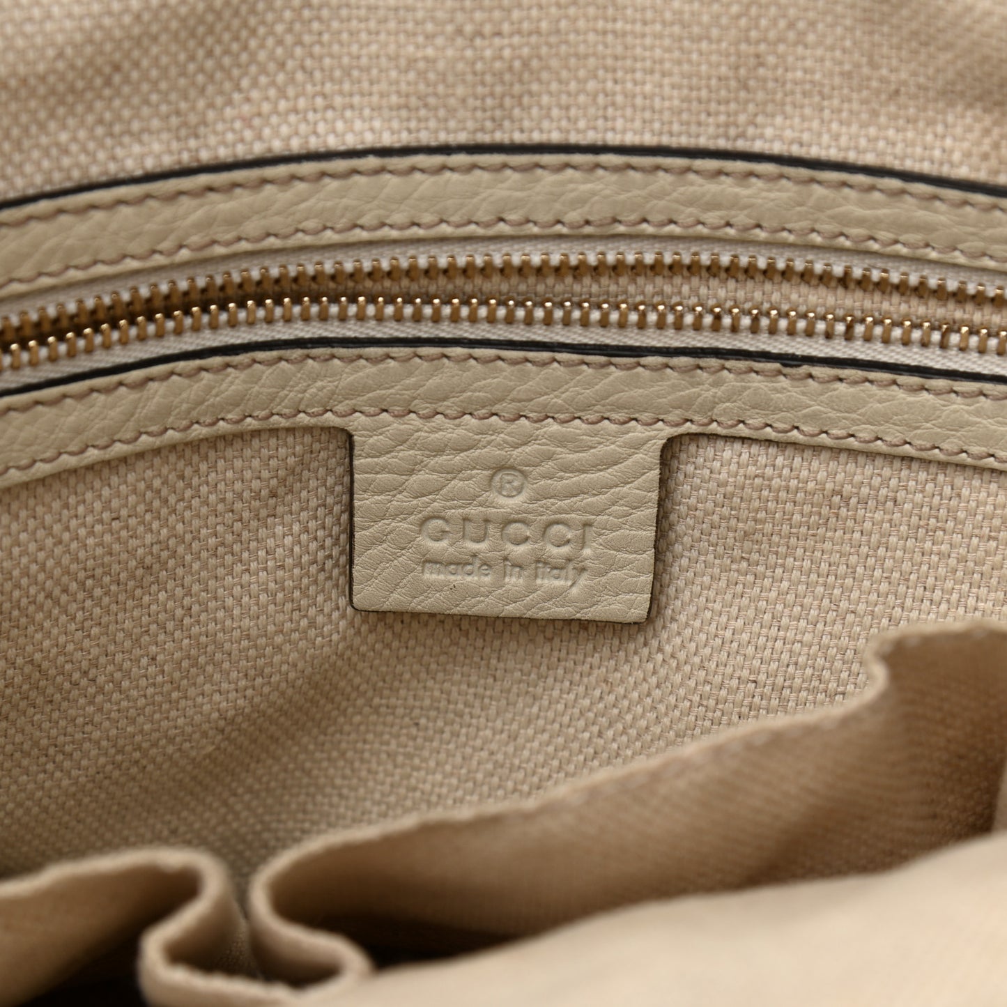 Pebbled Calfskin Small Soho Top Handle Bag Off White
