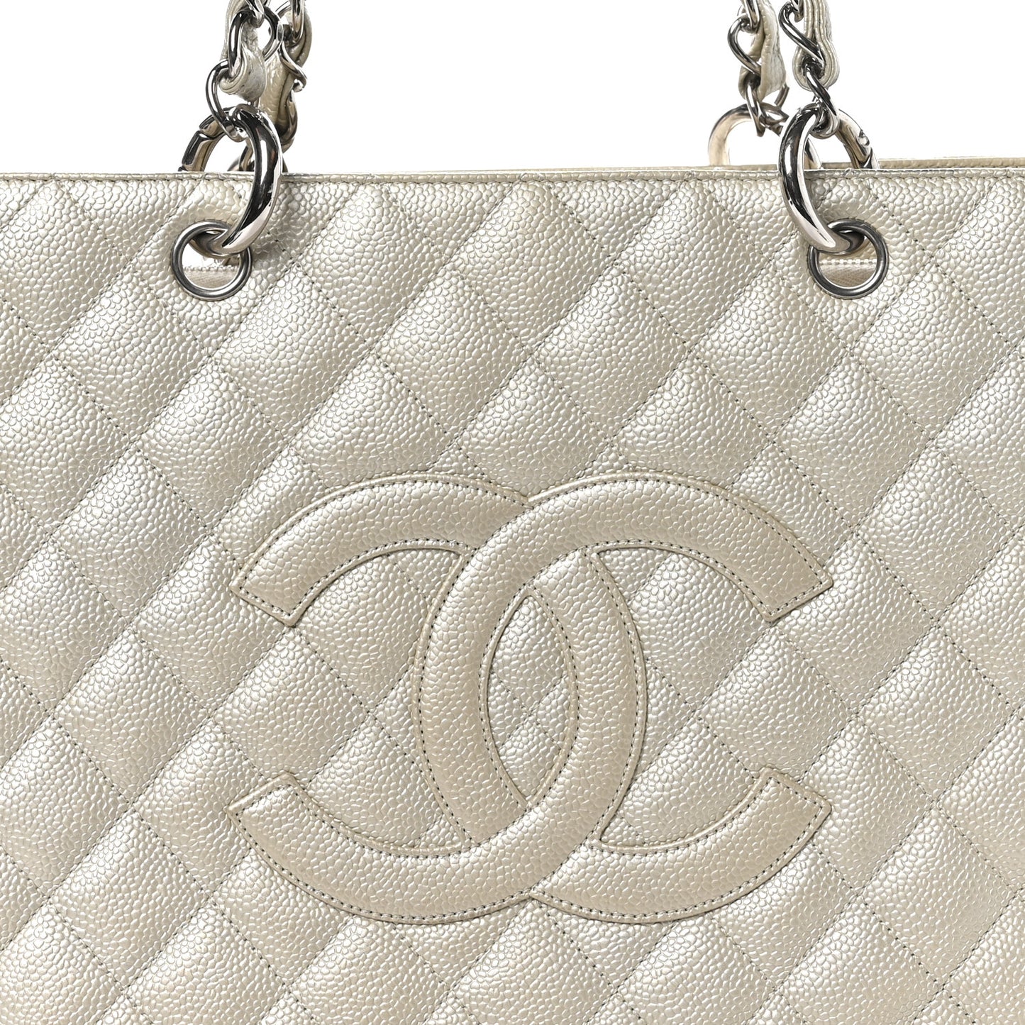 Metallic Caviar Quilted Grand Shopping Tote GST Pearl