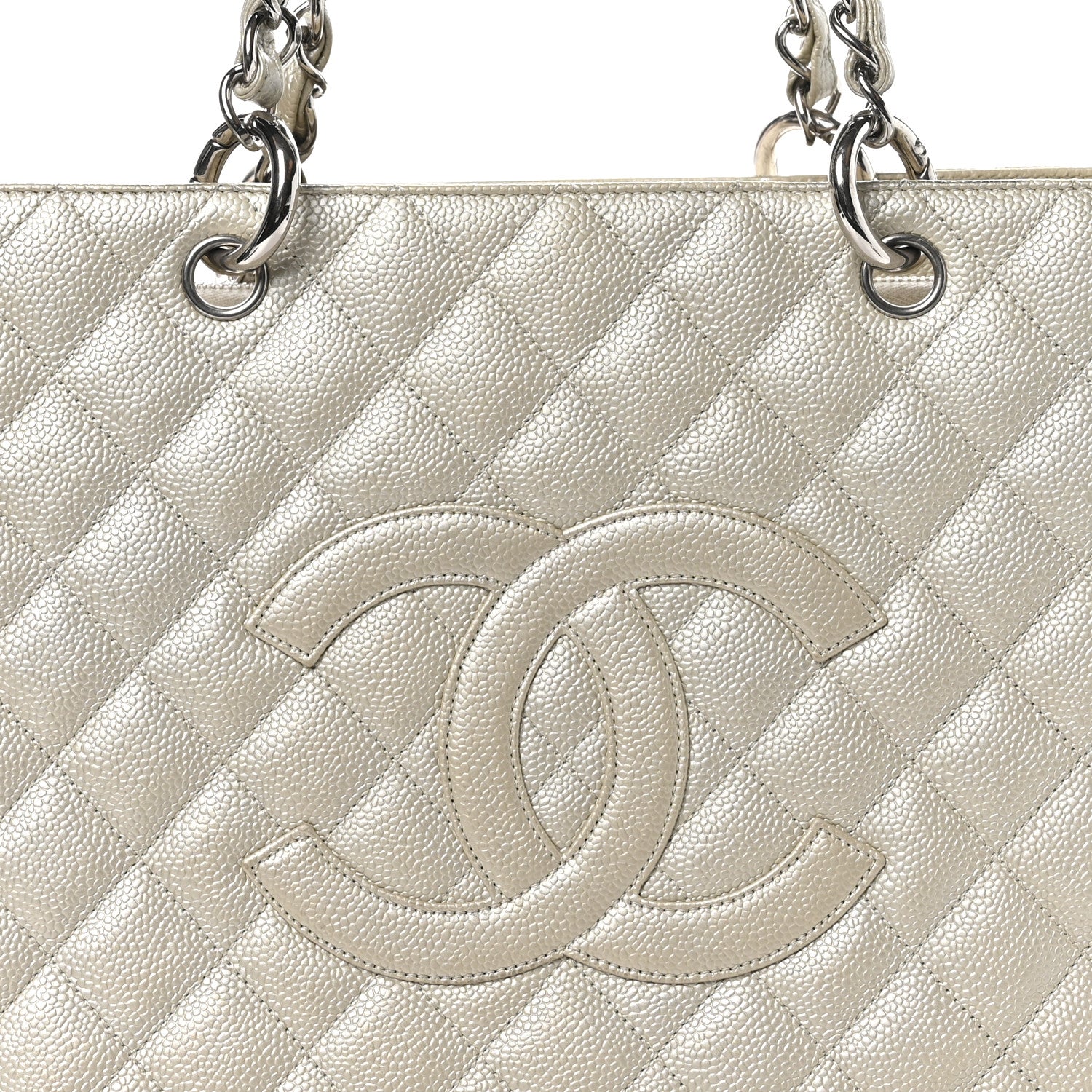 Chanel Metallic Caviar Quilted Grand Shopping Tote GST Pearl 8 of 11