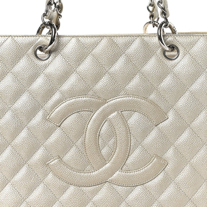 Chanel Metallic Caviar Quilted Grand Shopping Tote GST Pearl 8 of 11
