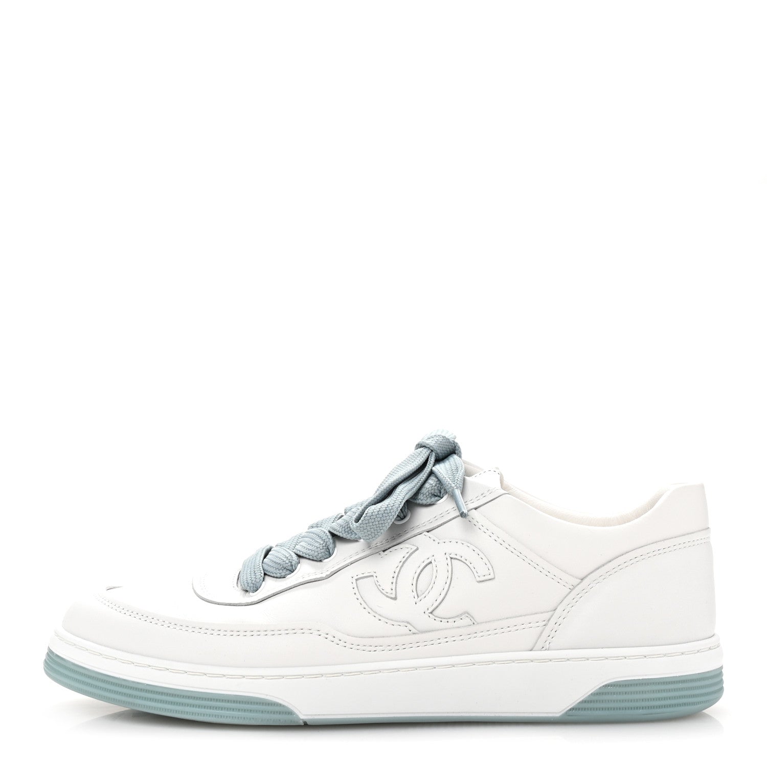 Chanel Calfskin CC Womens Sneakers 37.5 White 1 of 9