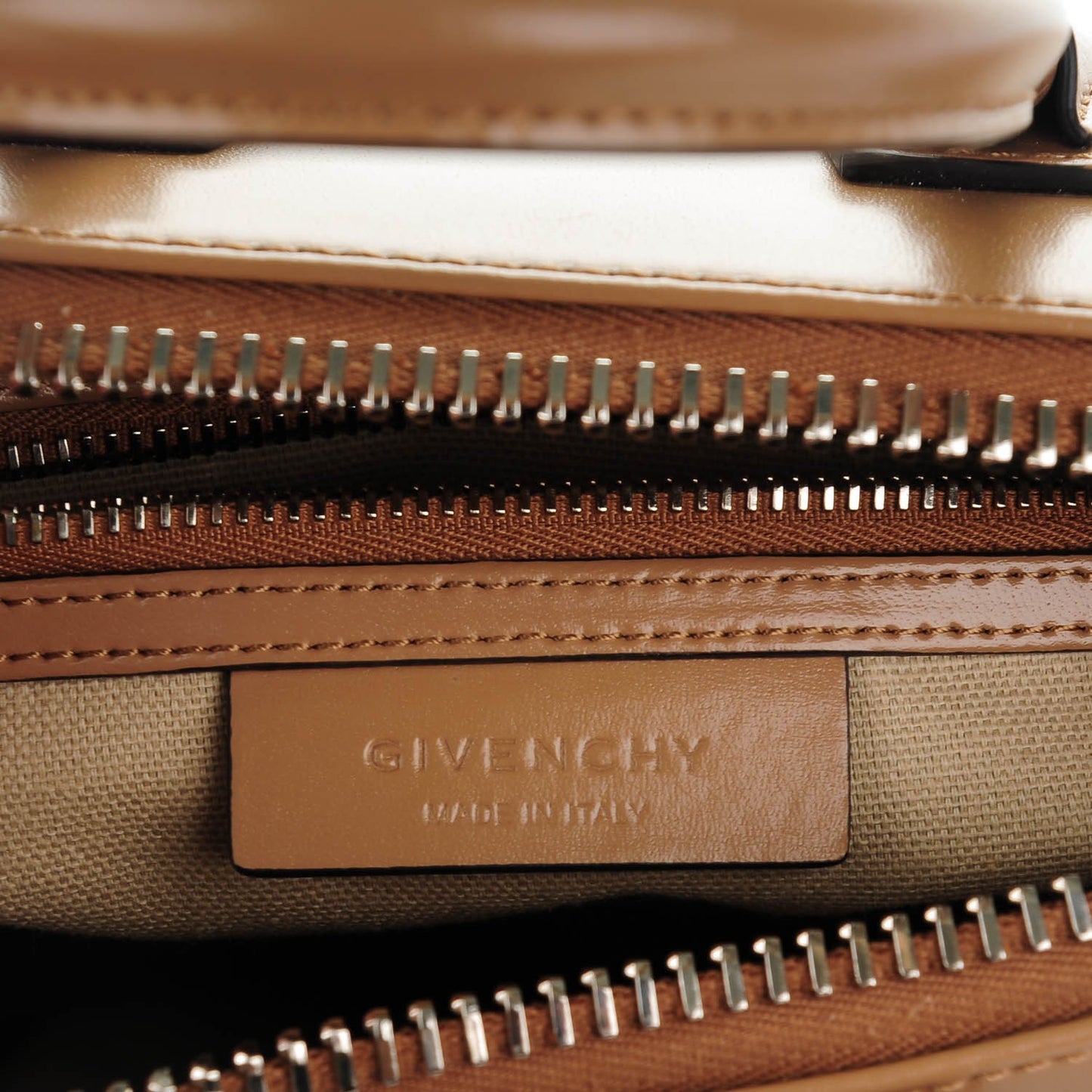 Shiny Lord Calfskin Mini Antigona Dark Beige