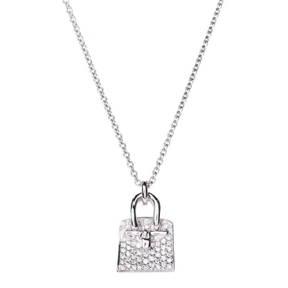 Hermes 18K White Gold Diamond Birkin Amulette Pendant Necklace 4 of 6