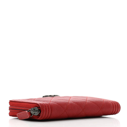 Chanel Caviar Quilted Small Boy Zip Around Wallet Dark Red 4 of 8