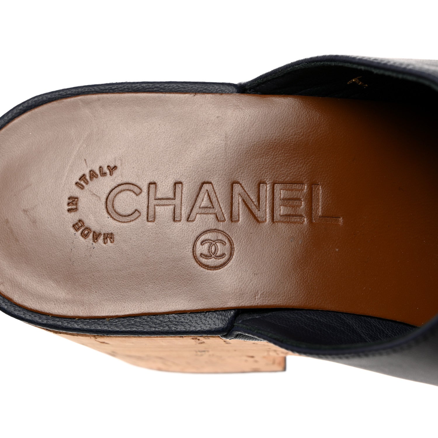 Chanel Calfskin Cork Cap Toe Clogs 36.5 Navy Blue Black 6 of 8