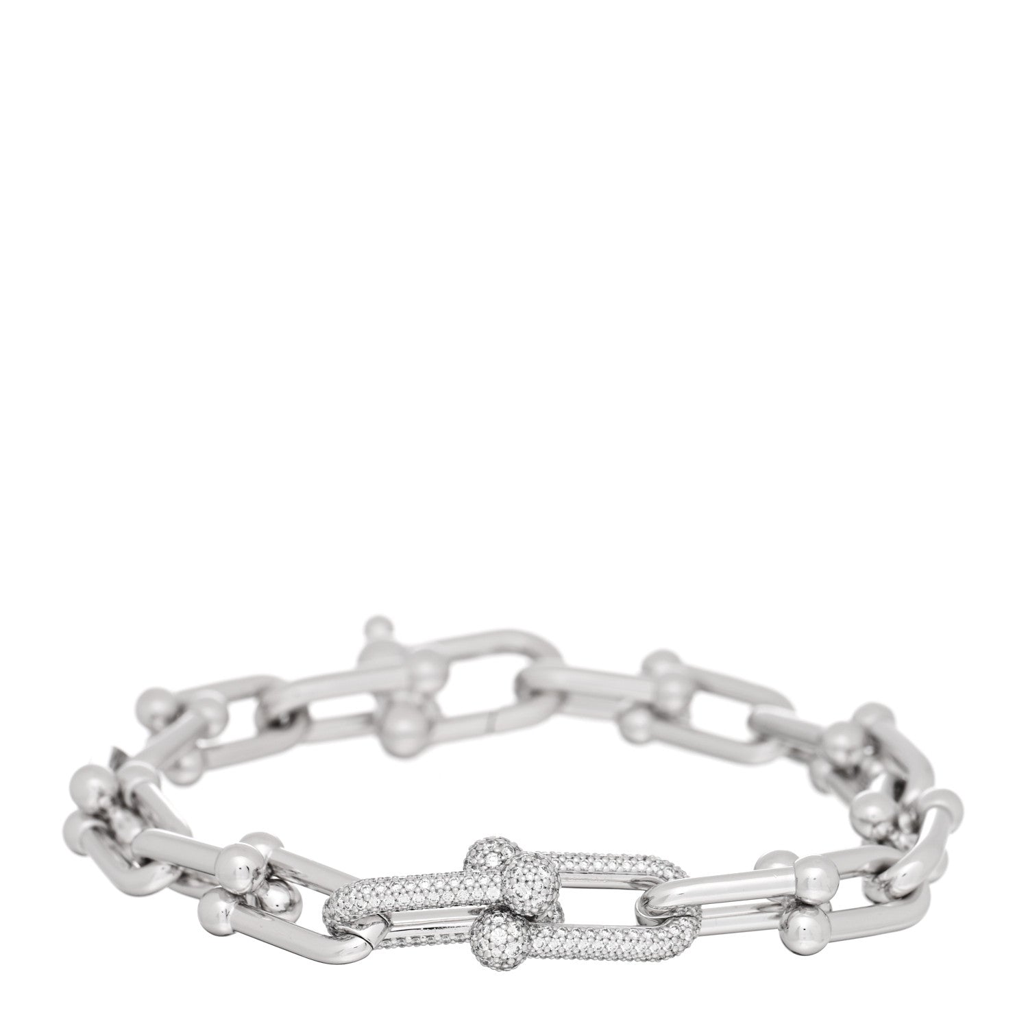 Tiffany 18K White Gold Diamond Medium HardWear Link Bracelet 1 of 4
