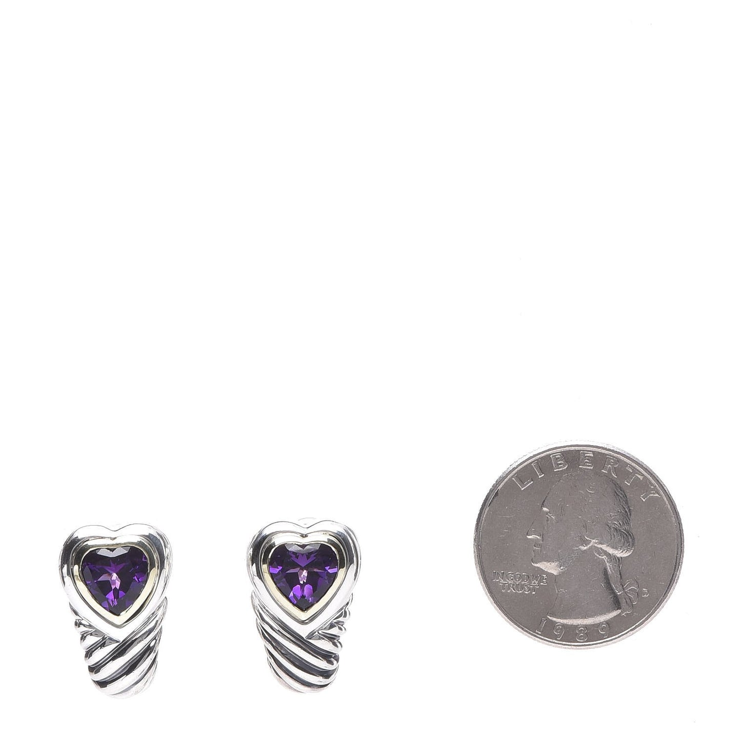 Sterling Silver 14K Yellow Gold Amethyst Shrimp Heart Earrings