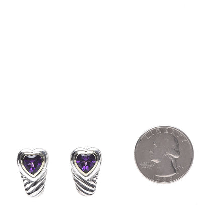 David Yurman Sterling Silver 14K Yellow Gold Amethyst Shrimp Heart Earrings 2 of 4