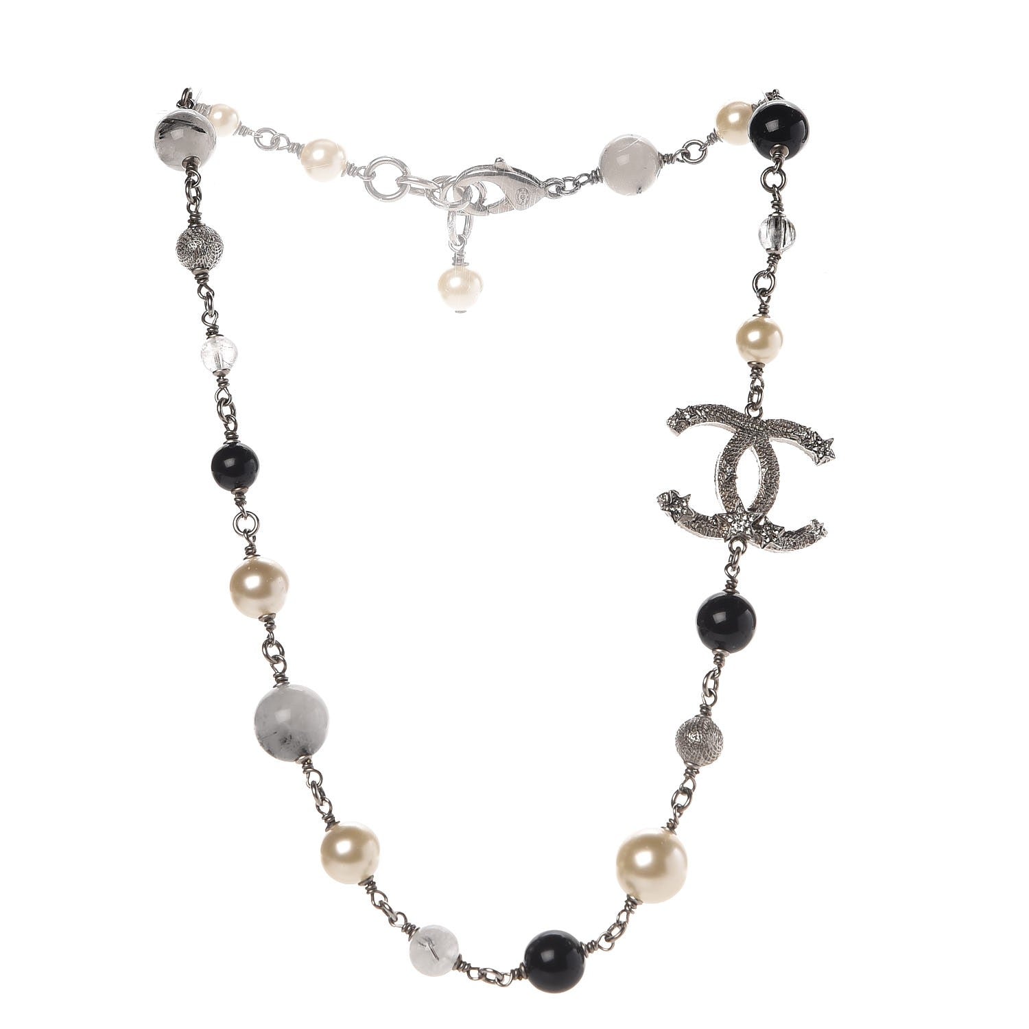 Chanel Ruthenium Pearl Beaded CC Short Necklace Black 3 of 6