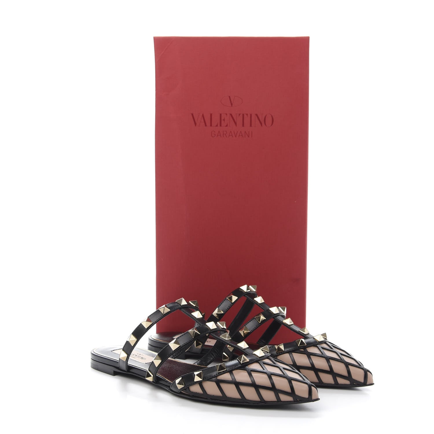 Valentino Garavani Calfskin Boudoir Rockstud Flat Cage Mules 35.5 Rose Cannelle Black 9 of 9
