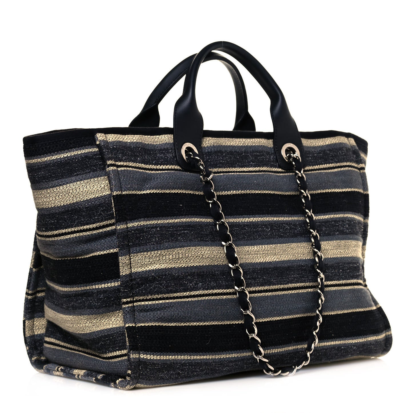 Striped Canvas Medium Deauville Tote Black