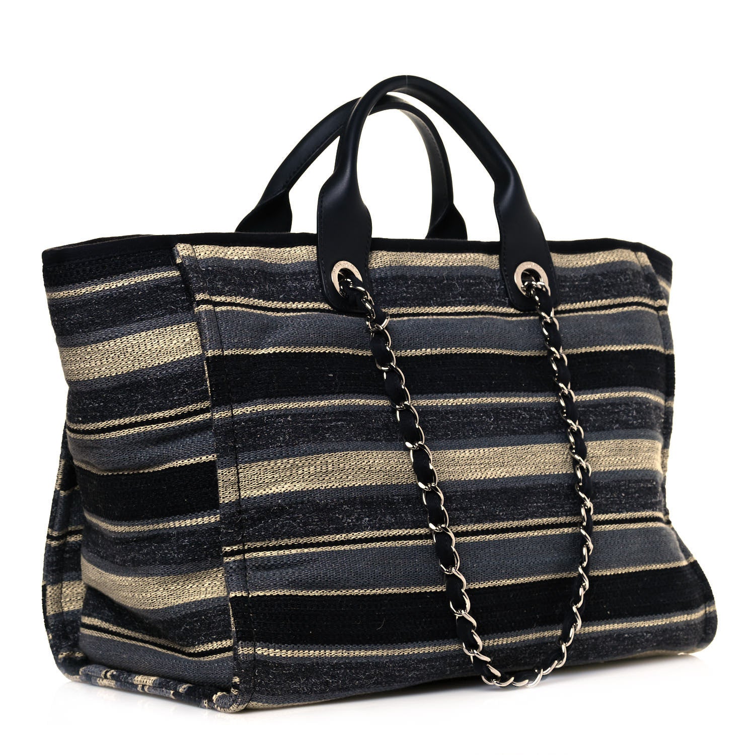 Chanel Striped Canvas Medium Deauville Tote Black 3 of 12