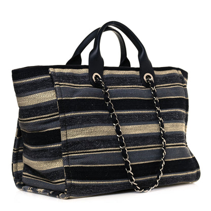 Chanel Striped Canvas Medium Deauville Tote Black 3 of 12