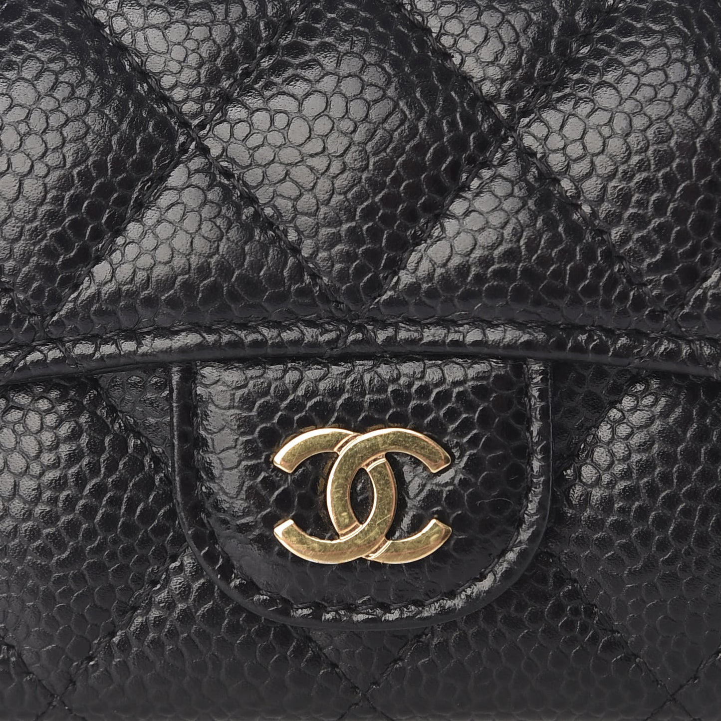 Caviar Quilted Flap Card Holder Black