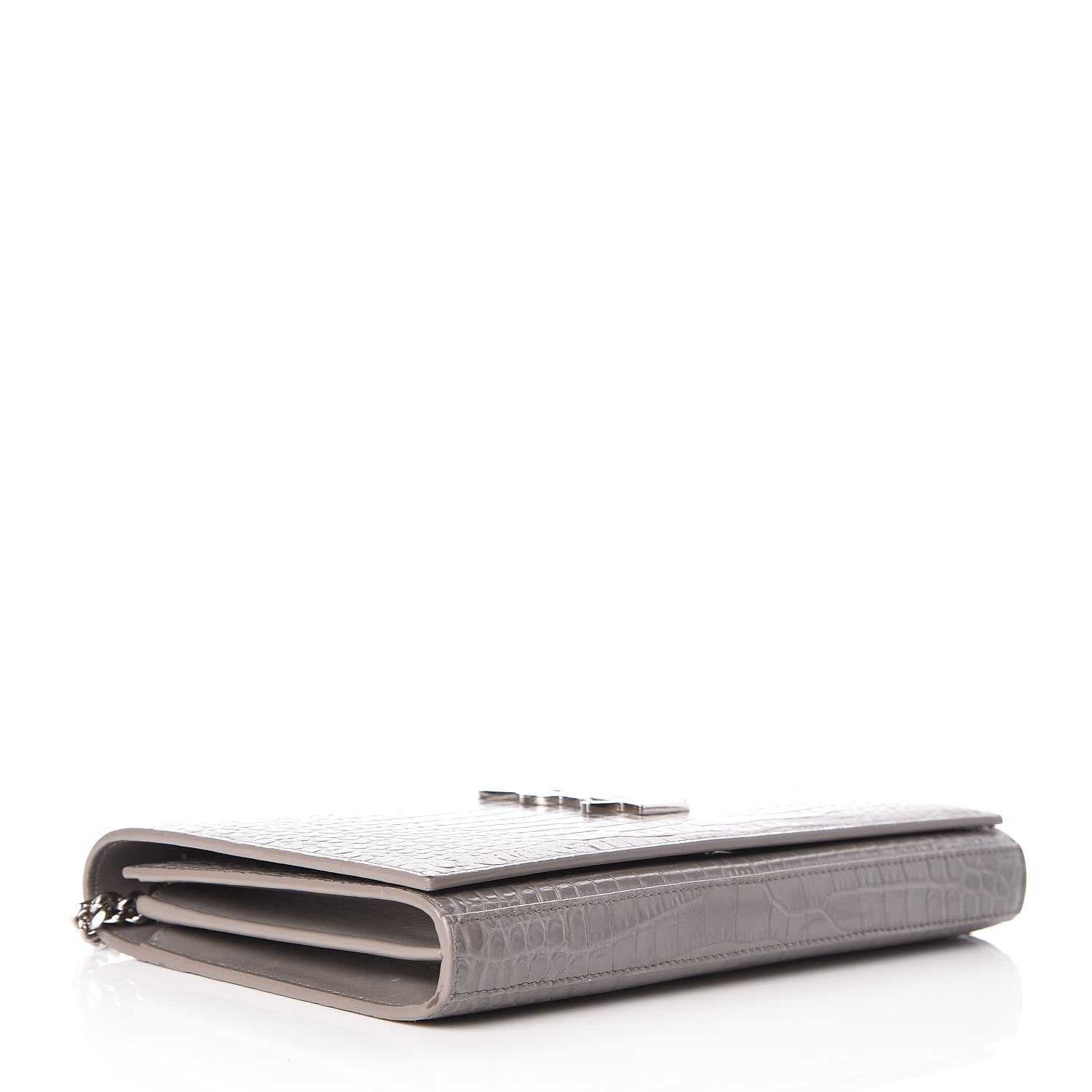 Saint Laurent Calfskin Crocodile Embossed Monogram Chain Wallet Fog 4 of 8