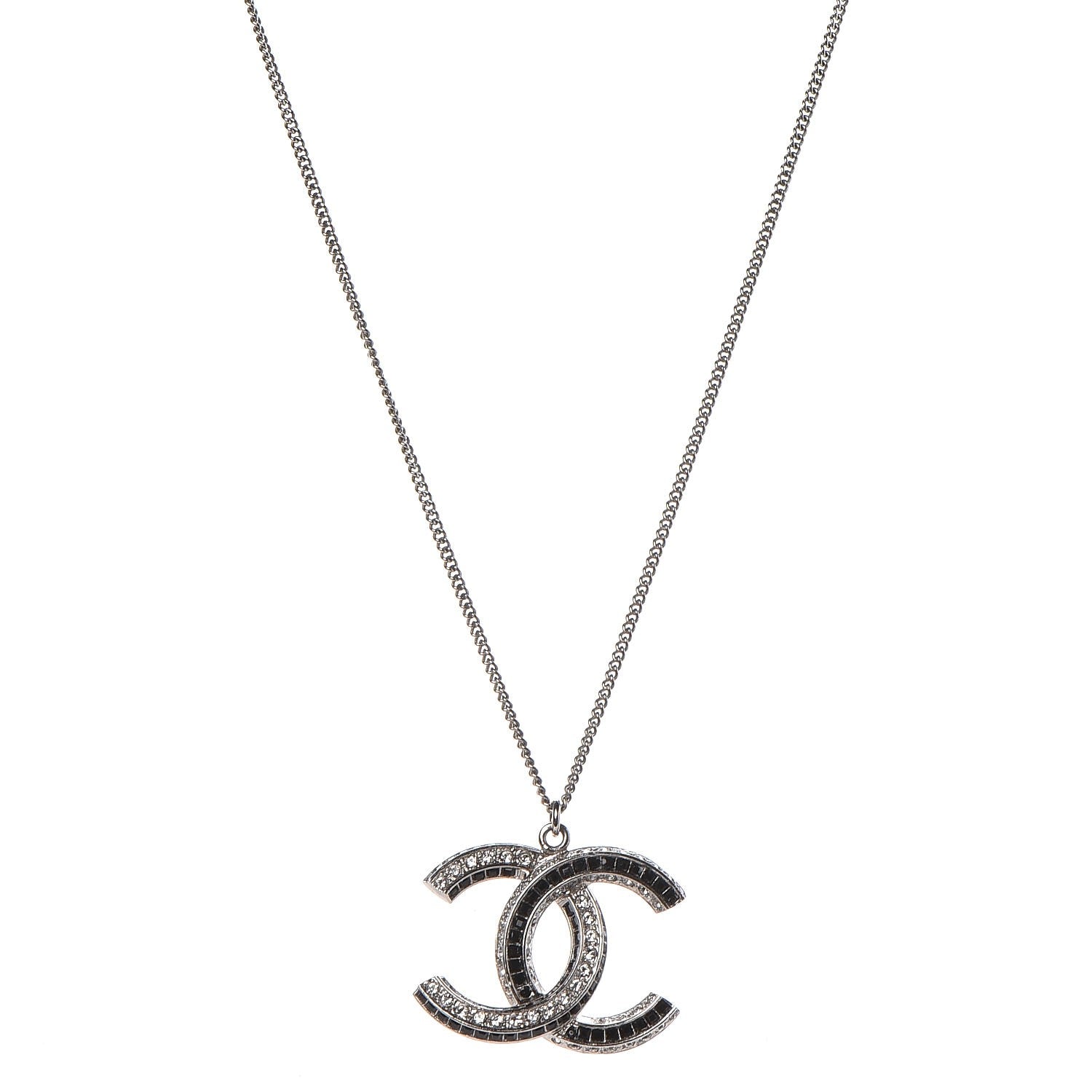 Chanel Crystal CC Necklace Silver Black 1 of 7