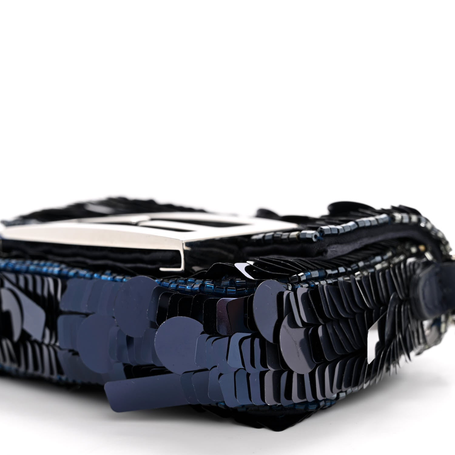 Fendi Sequin Paillettes Shiny Nappa Sex and the City Nano Maxi Buckle Baguette Charm Blue 10 of 12