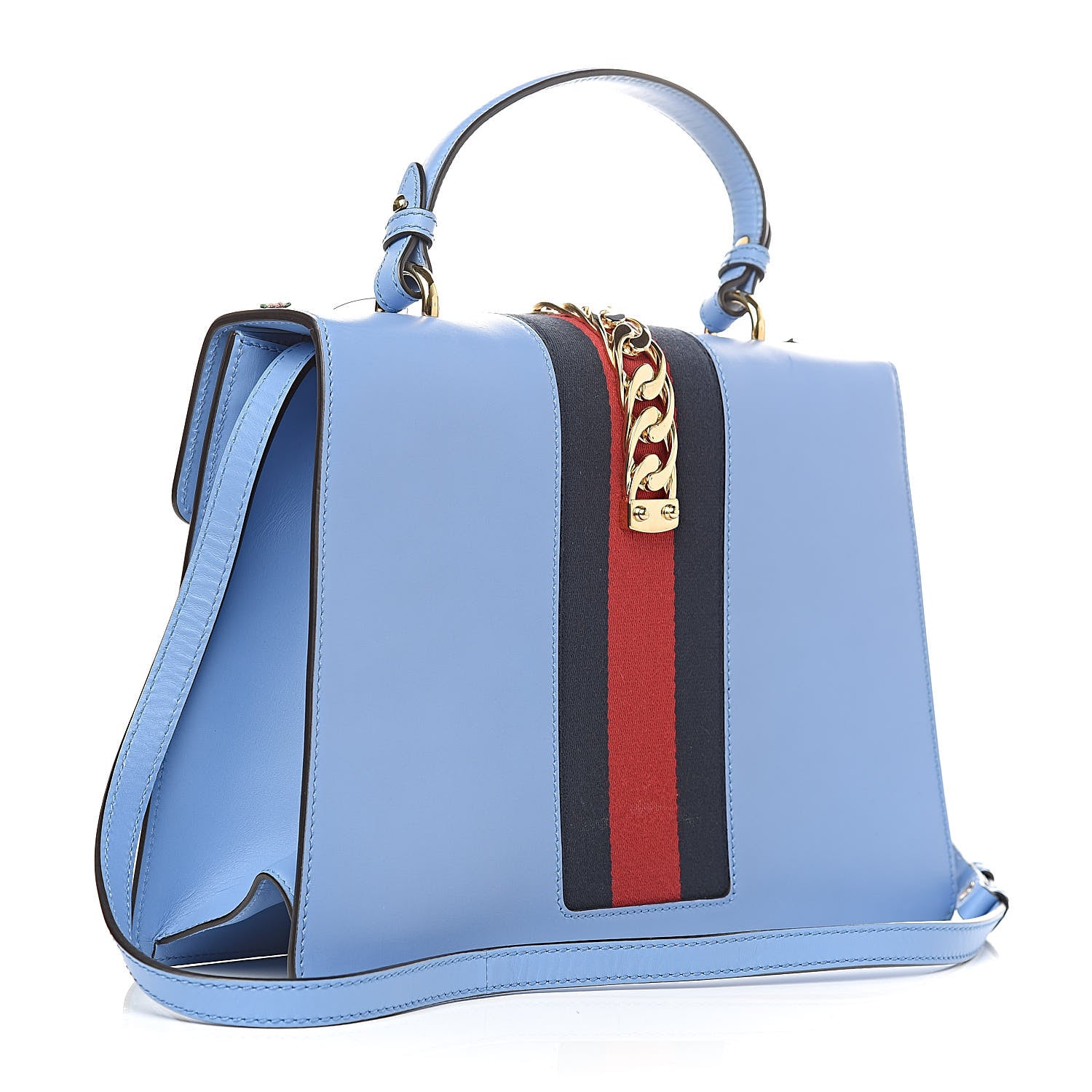 Gucci Calfskin Embroidered Medium Sylvie Top Handle Bag Clear Sky Blue 3 of 11