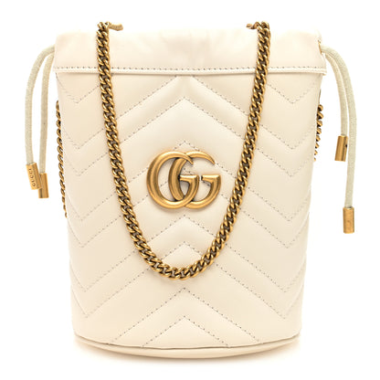 Gucci Calfskin Matelasse Mini GG Marmont 2.0 Bucket Bag White 1 of 10
