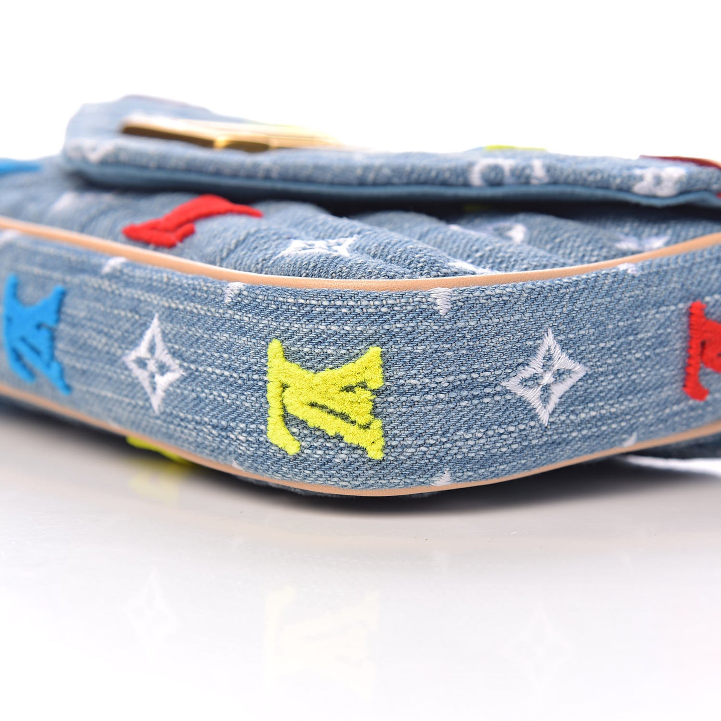 Embroidered Monogram Denim New Wave Chain Pochette Blue